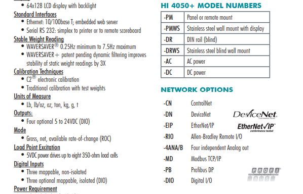 HI 4050稱(chēng)重顯示控制器