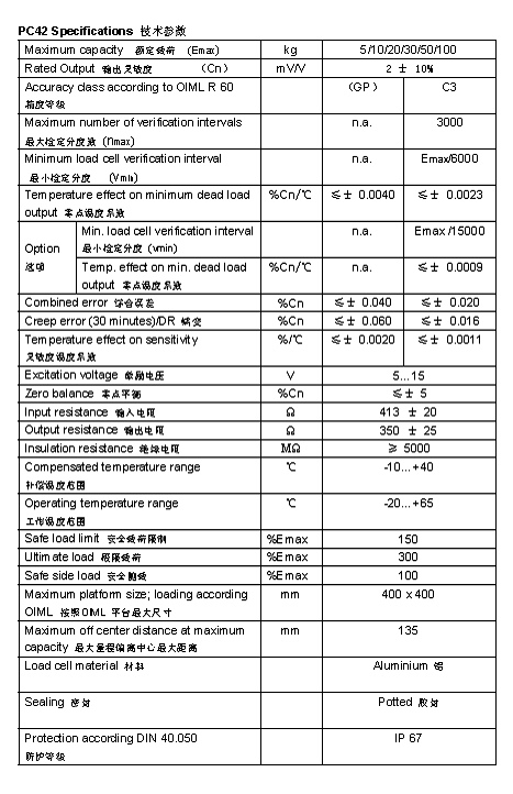 FLINTEC PC42 單點(diǎn)式稱(chēng)重傳感器技術(shù)參數(shù)圖2