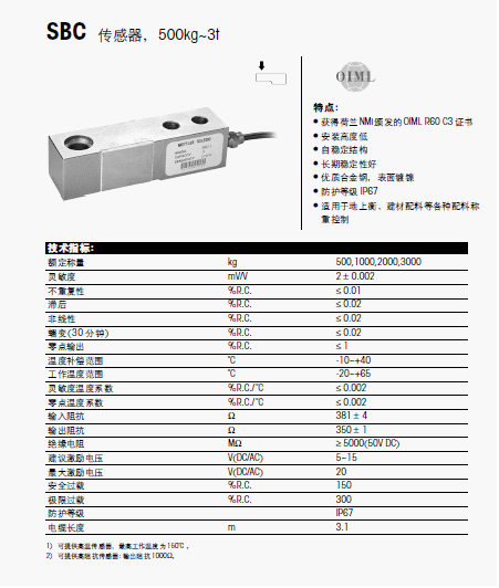 托利多SBC-2t稱重傳感器